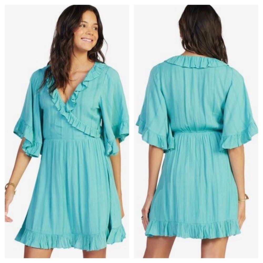 Roxy Dress NWT Second Look Bell Sleeve Faux Wrap Ruffled Mini Dress Women’s XL